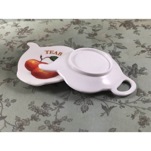 Matching Pair of Tea Bag Holders Spoon Rests Melamine Apple Design Italy - Picture 3 of 3